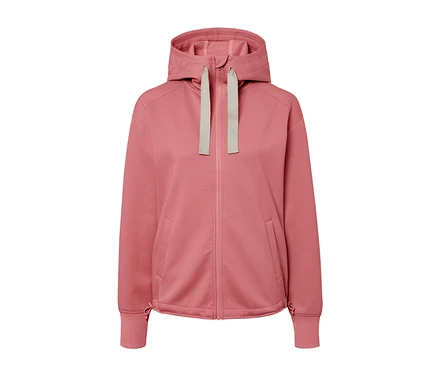Roséfarbene Kapuzen-Sweatjacke mit Reißverschluss und Kordelzug.