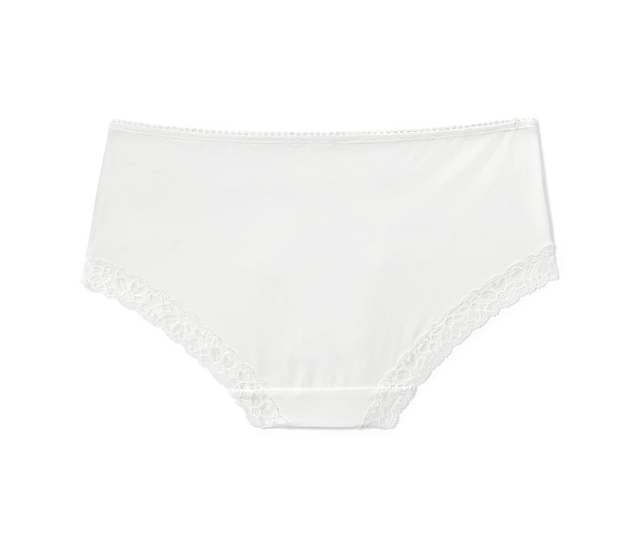 Ein weißer Slip mit Spitze.