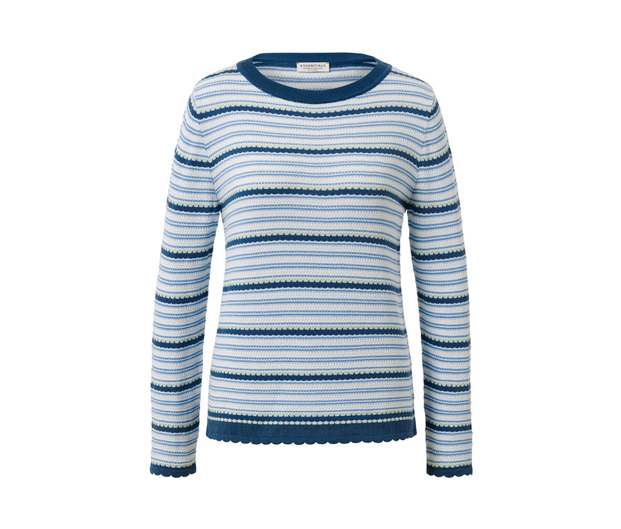 Gestreifter Feinstrickpullover in Blau und Weiss.