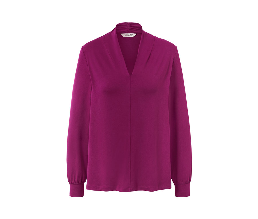 Beerenfarbenes Langarmshirt mit V-Ausschnitt.
