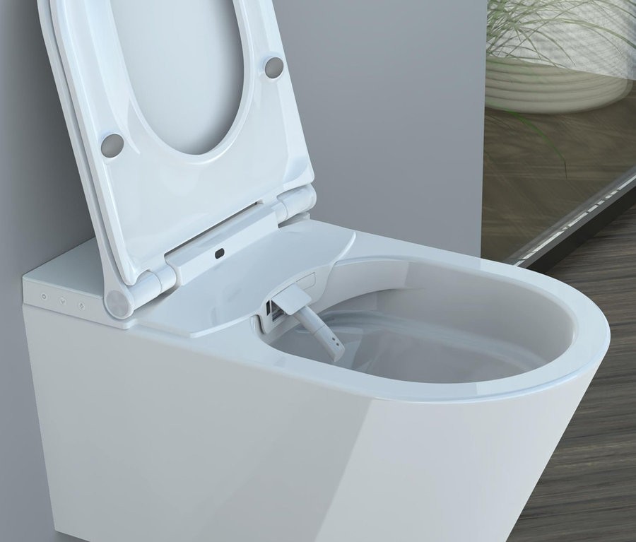 Weiße SCHÜTTE Dusch-WC »Cesari« Toilette mit geöffnetem Deckel.