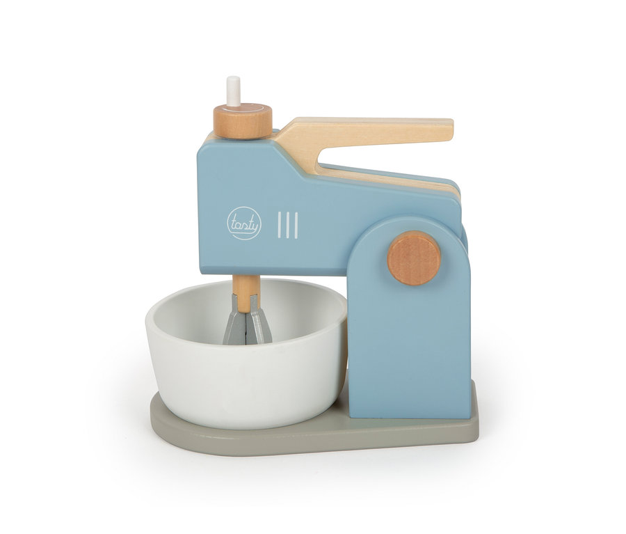 Ein blauer small foot Mixer-Set »tasty« mit einer weißen Schüssel.