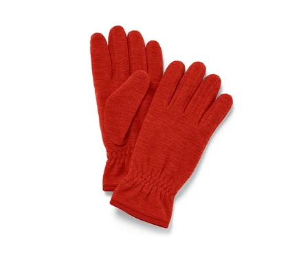 Orange Fleece-Handschuhe.