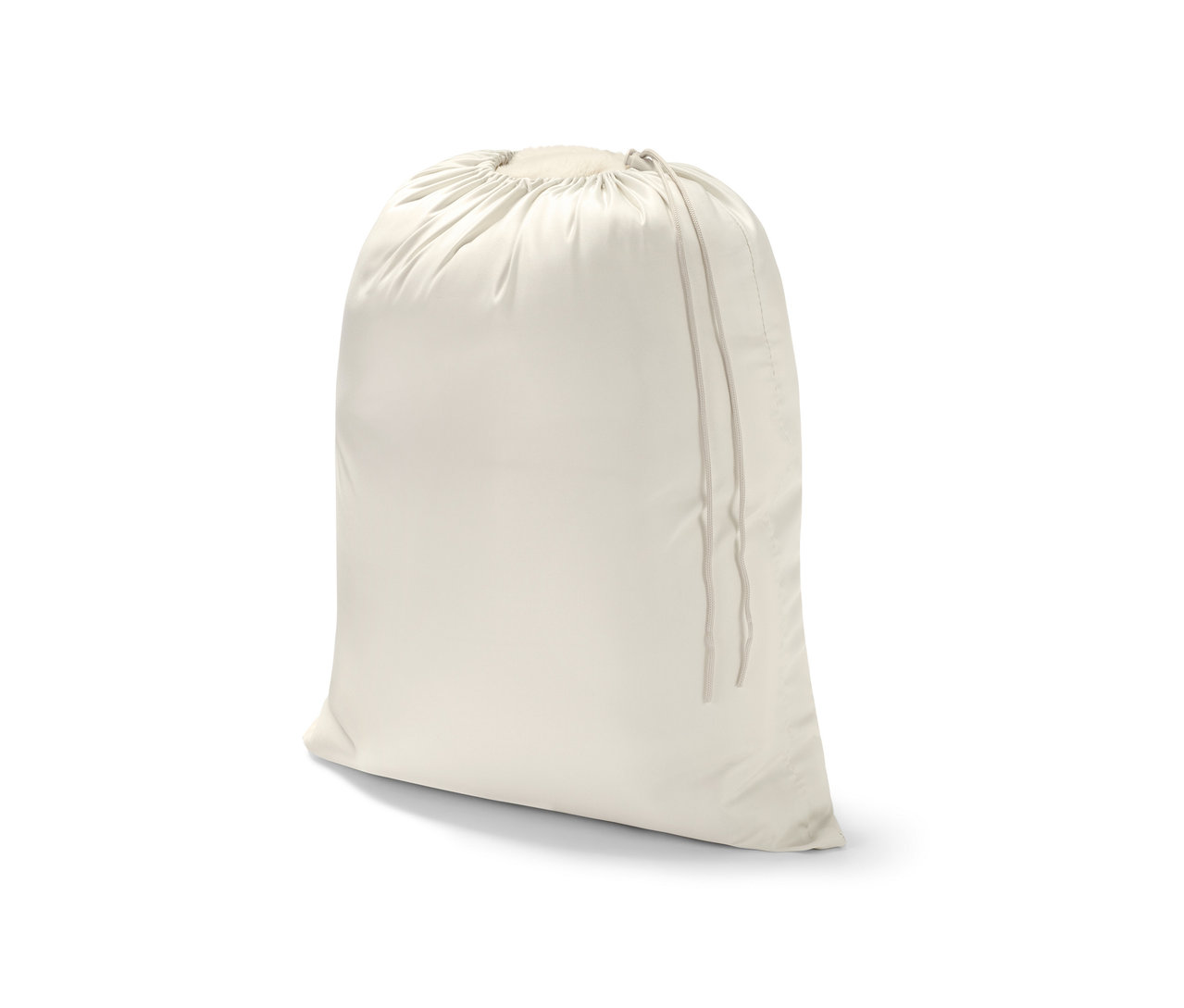 Ein cremefarbener Akku-Heizponcho, der mit einer Kordel zusammengezogen wird.