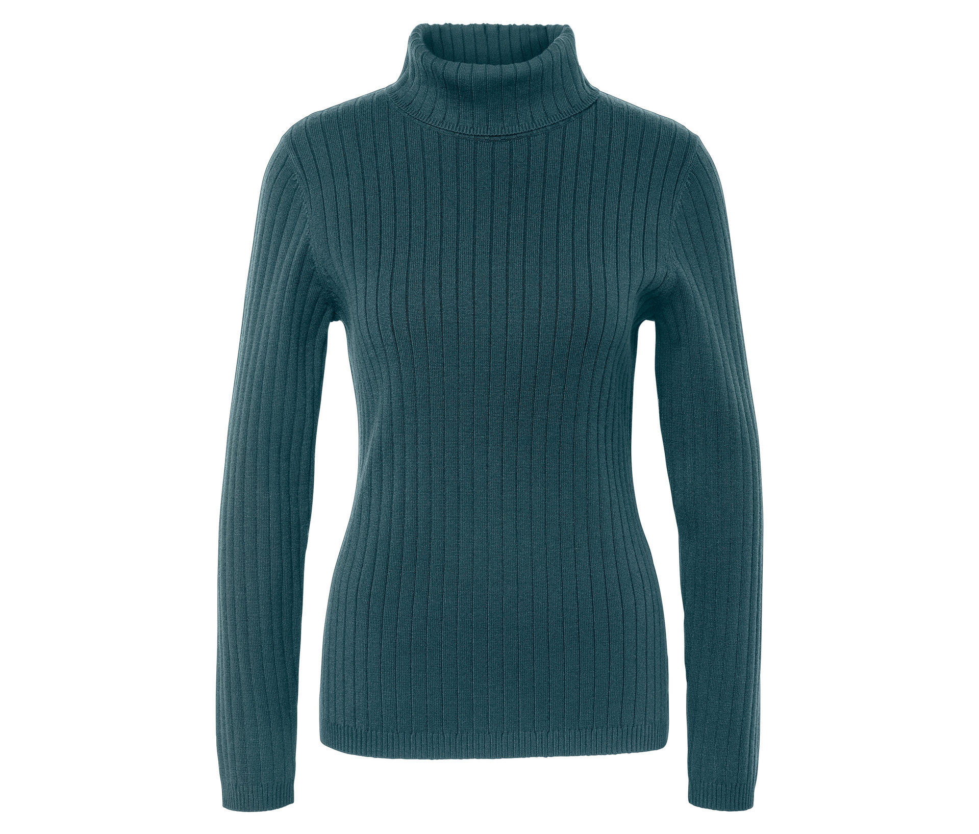 Gerippter Rollkragenpullover - Damen - Gr. S - petrol - petrol