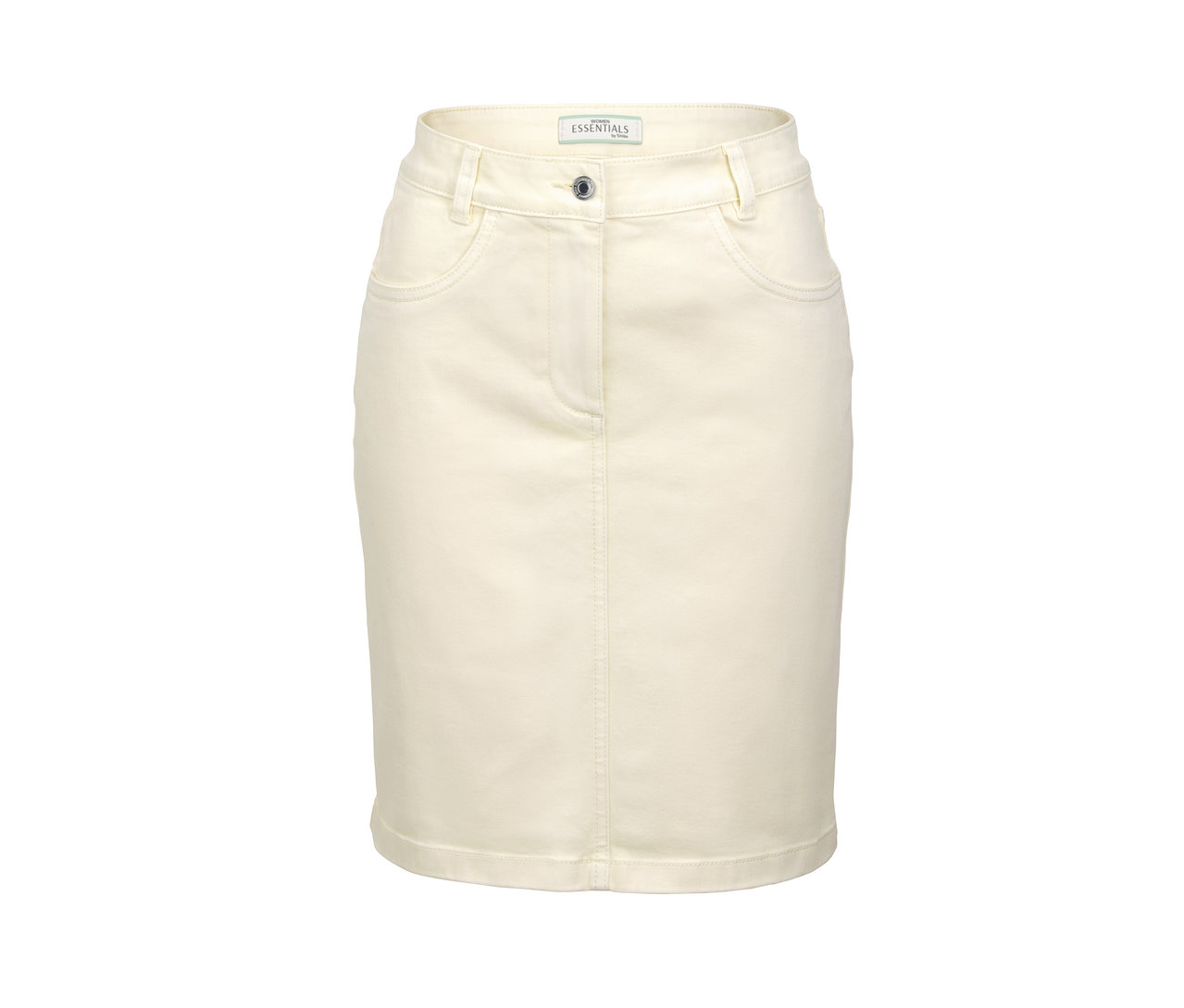 Ein cremefarbener Jeansrock.