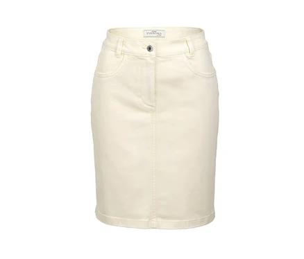 Ein cremefarbener Jeansrock.