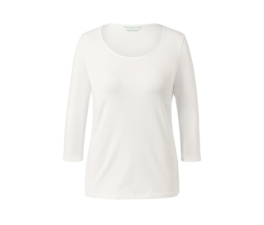 Cremefarbenes Shirt mit 3/4-Arm auf weißem Hintergrund.