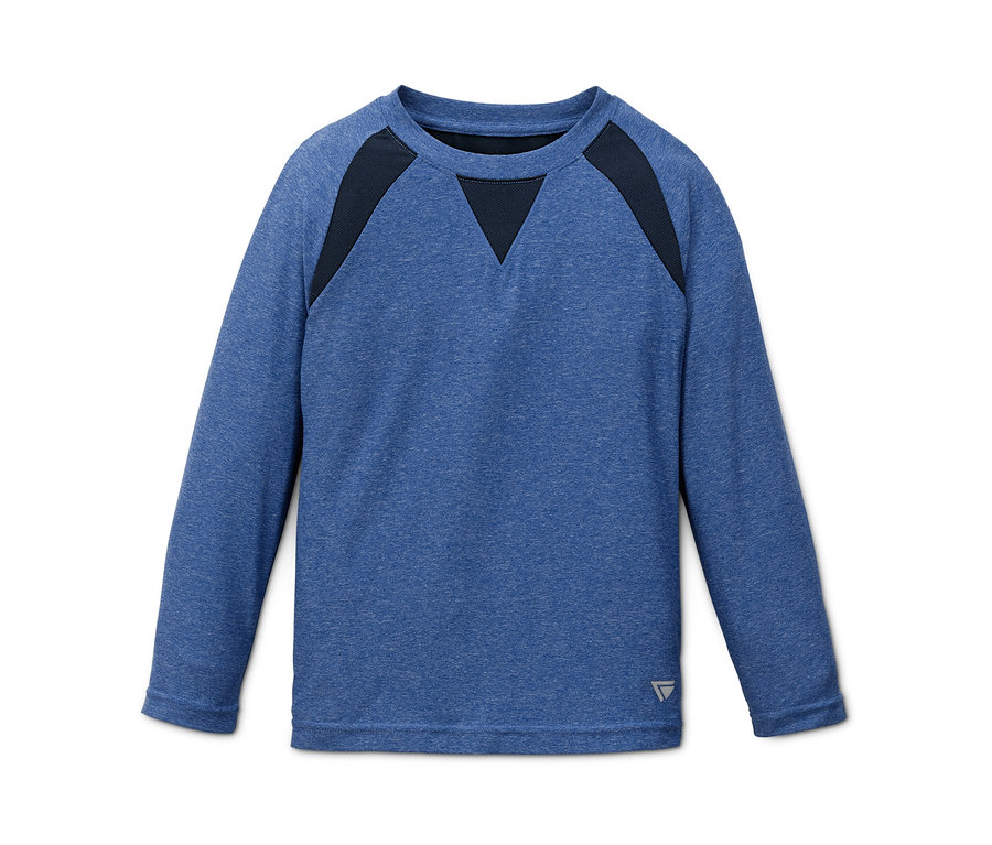 Blaues Funktionsshirt mit langen Ärmeln.