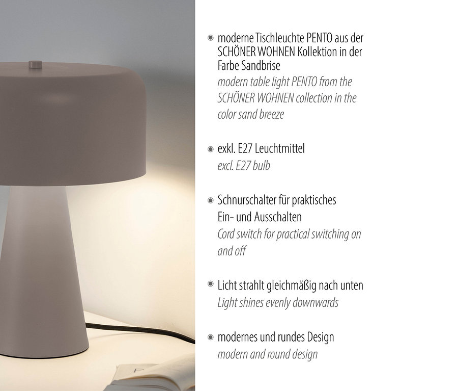 Moderne Tischleuchte PENTO aus der SCHÖNER WOHNEN Kollektion in der Farbe Sandbrise.