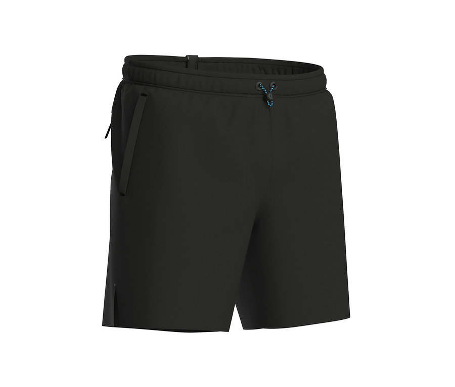 Schwarze Badeshorts mit Kordelzug.