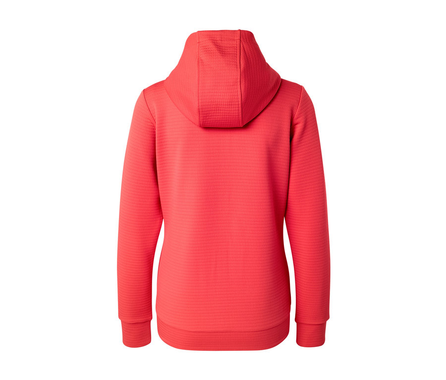 Rückansicht einer roten Kapuzenjacke.