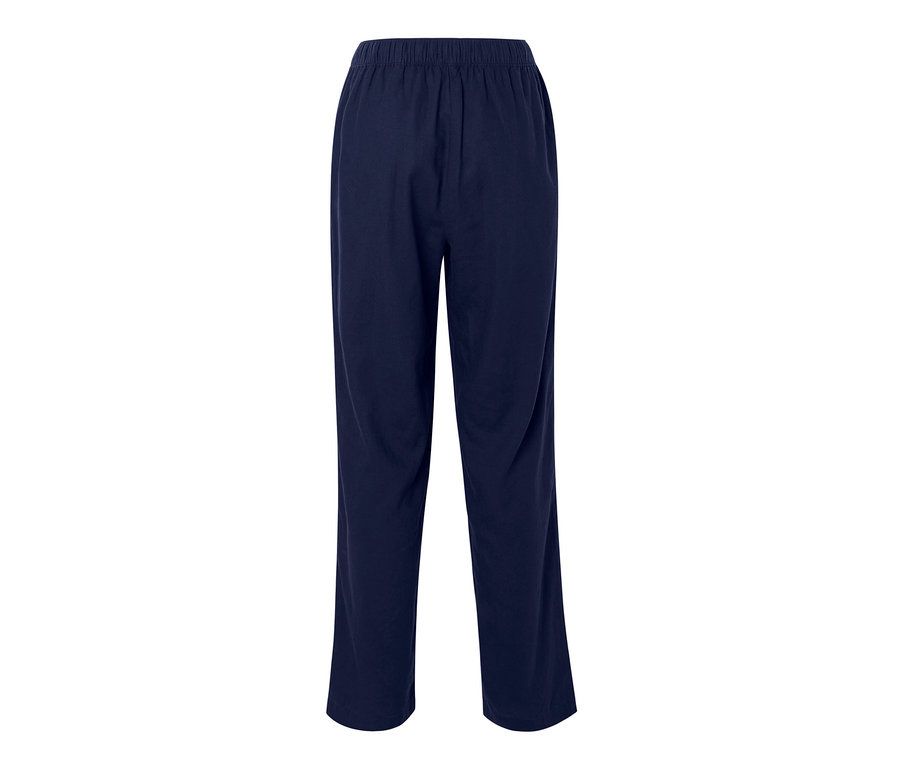 Dunkelblaue Leinenhose.