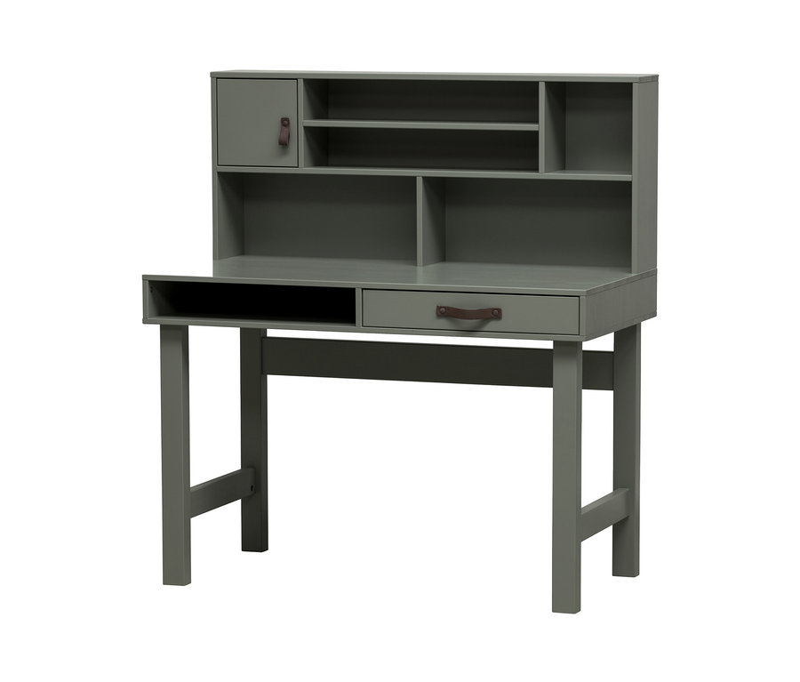Grauer vtwonen Schreibtisch »Stage« mit Aufsatz und Schublade mit Ledergriff.