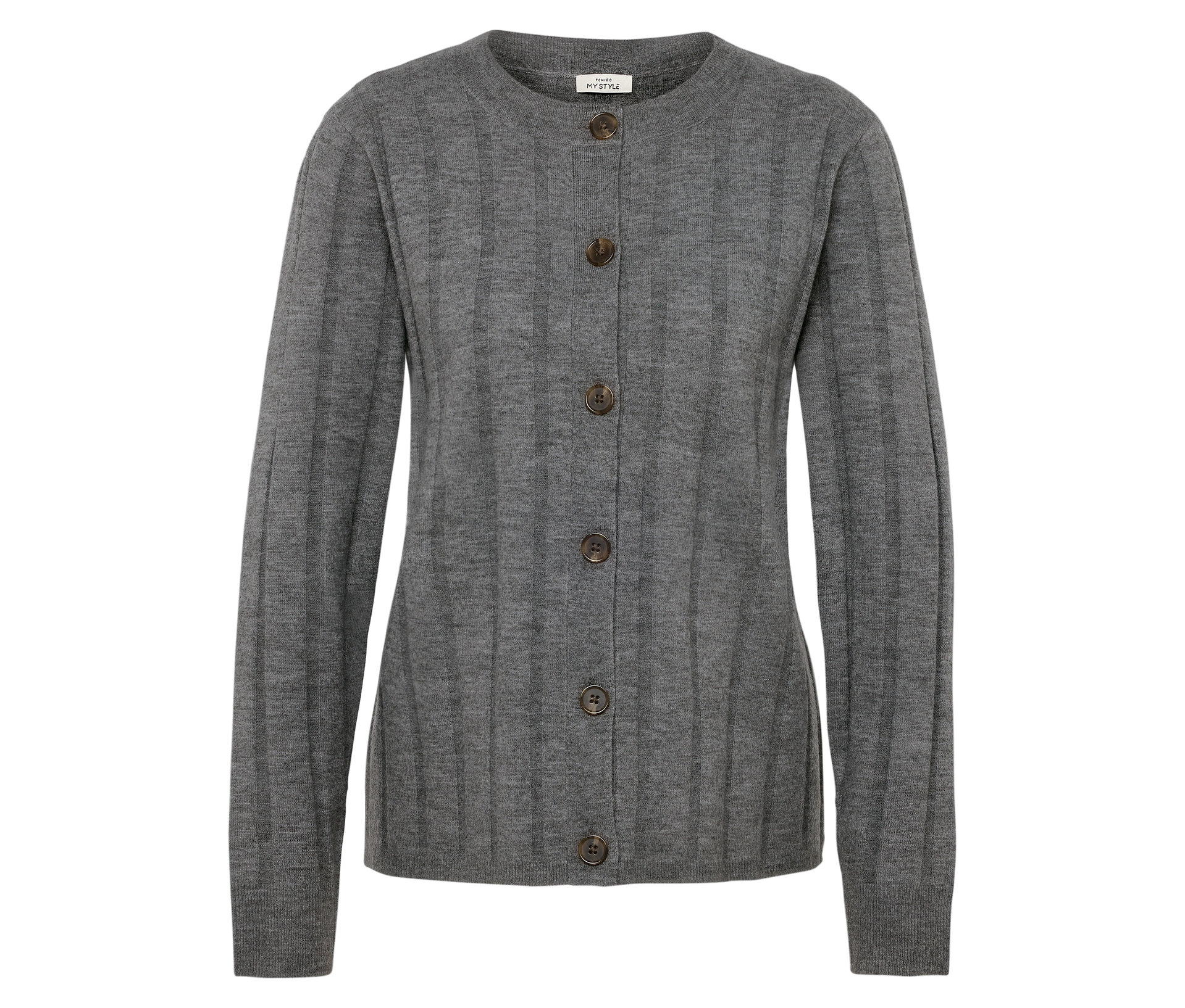 Gerippte Strickjacke - Damen - Gr. M - grau - grau
