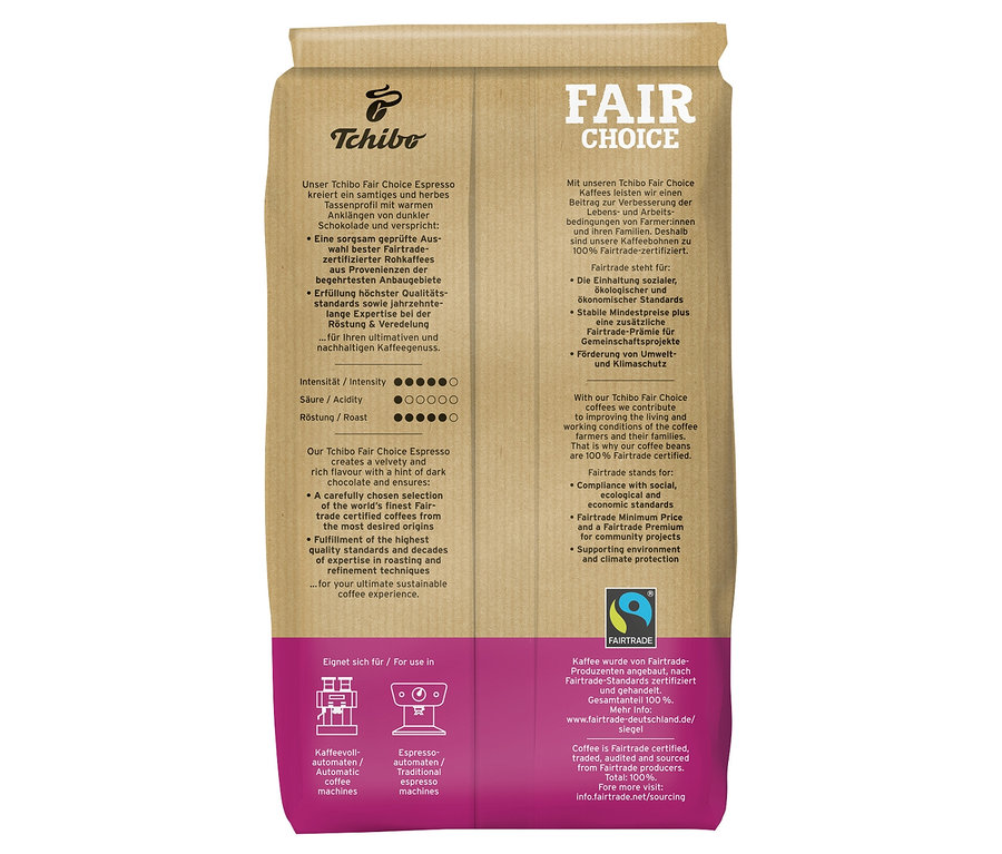 Eine Packung Fair Choice Espresso von Tchibo.