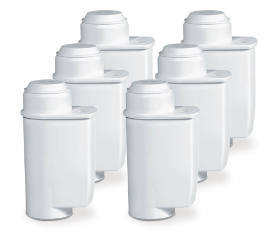 Sechs weiße Brita Aqua Aroma Crema Filter.