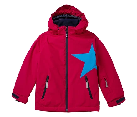 JAKO-O Schneejacke in Traubenfarbe mit blauem Stern auf der Vorderseite.