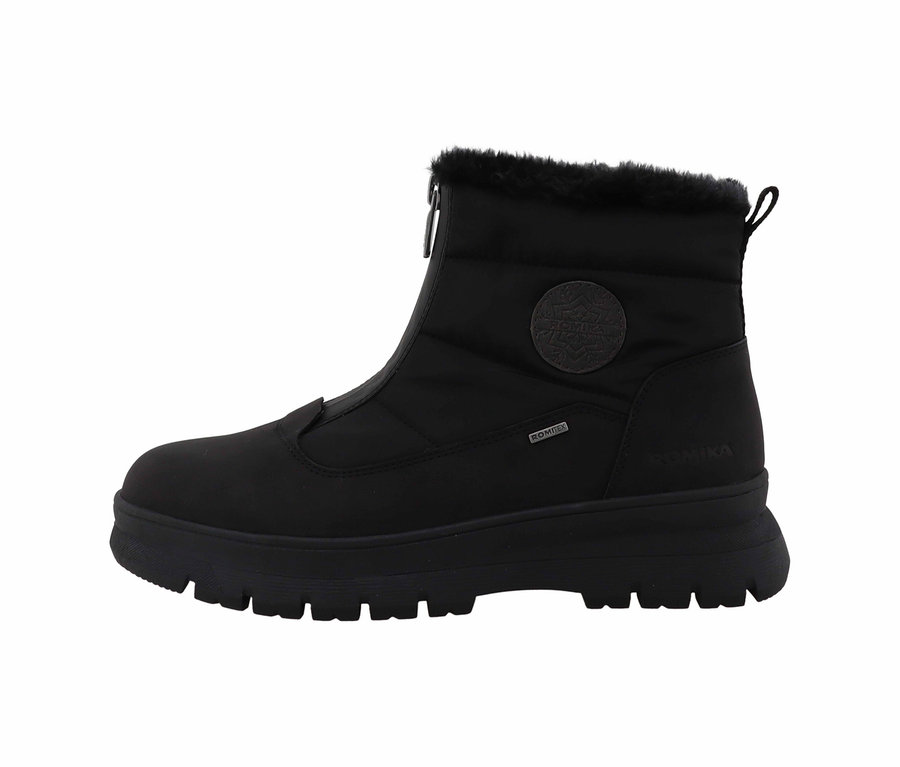 Schwarzer Winterstiefel mit Reißverschluss und Fell.