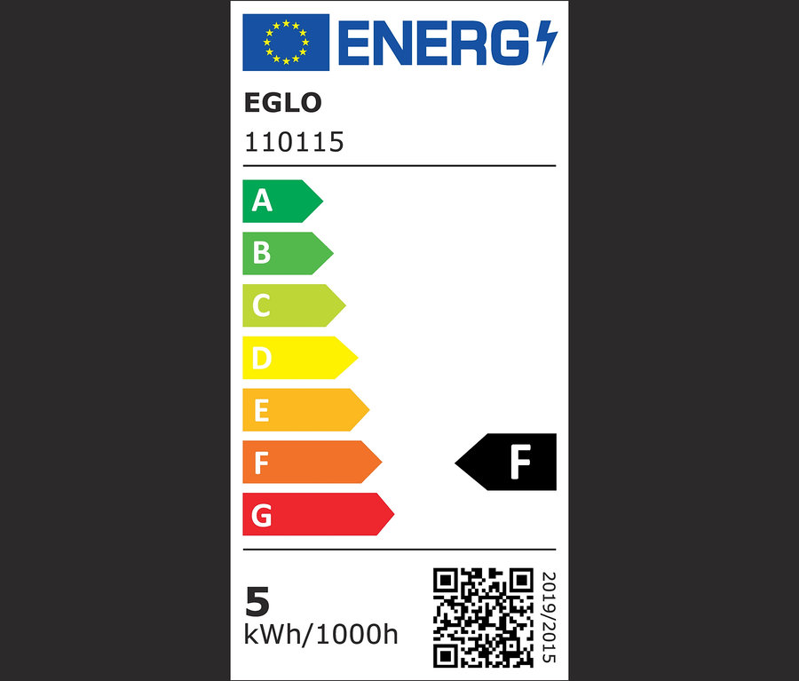 Energielabel mit den Klassen A bis G, wobei F die geringste Effizienz ist.