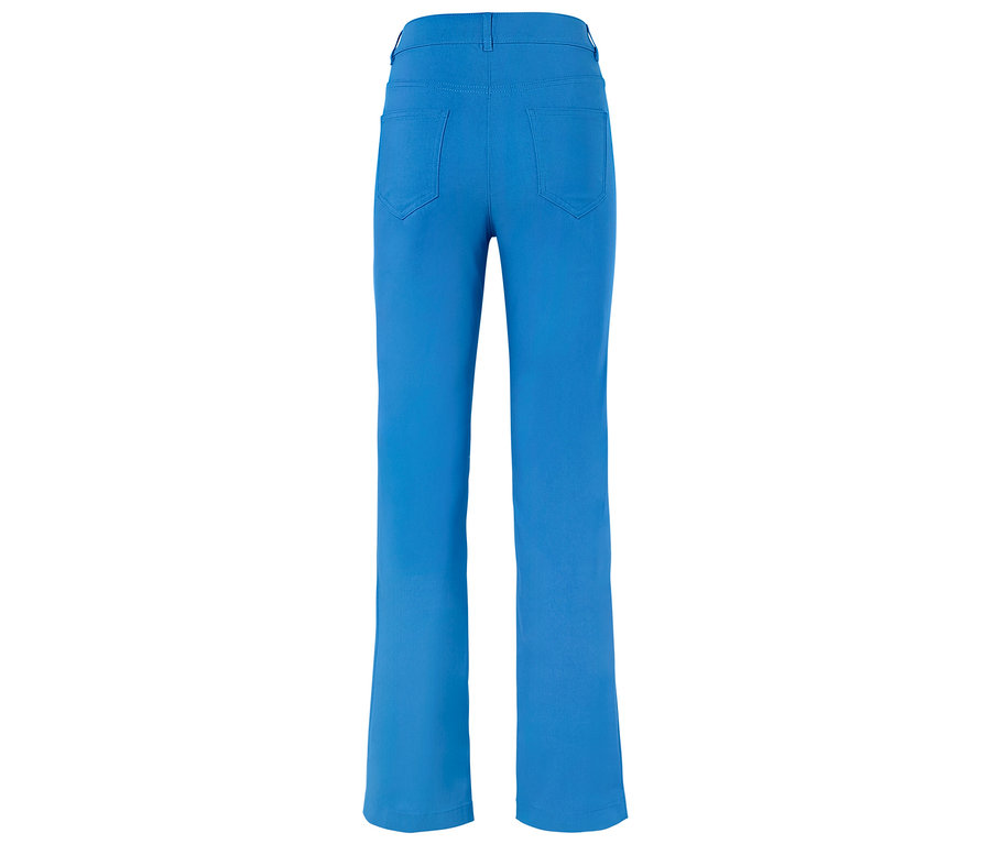 Rückansicht einer blauen Hose.