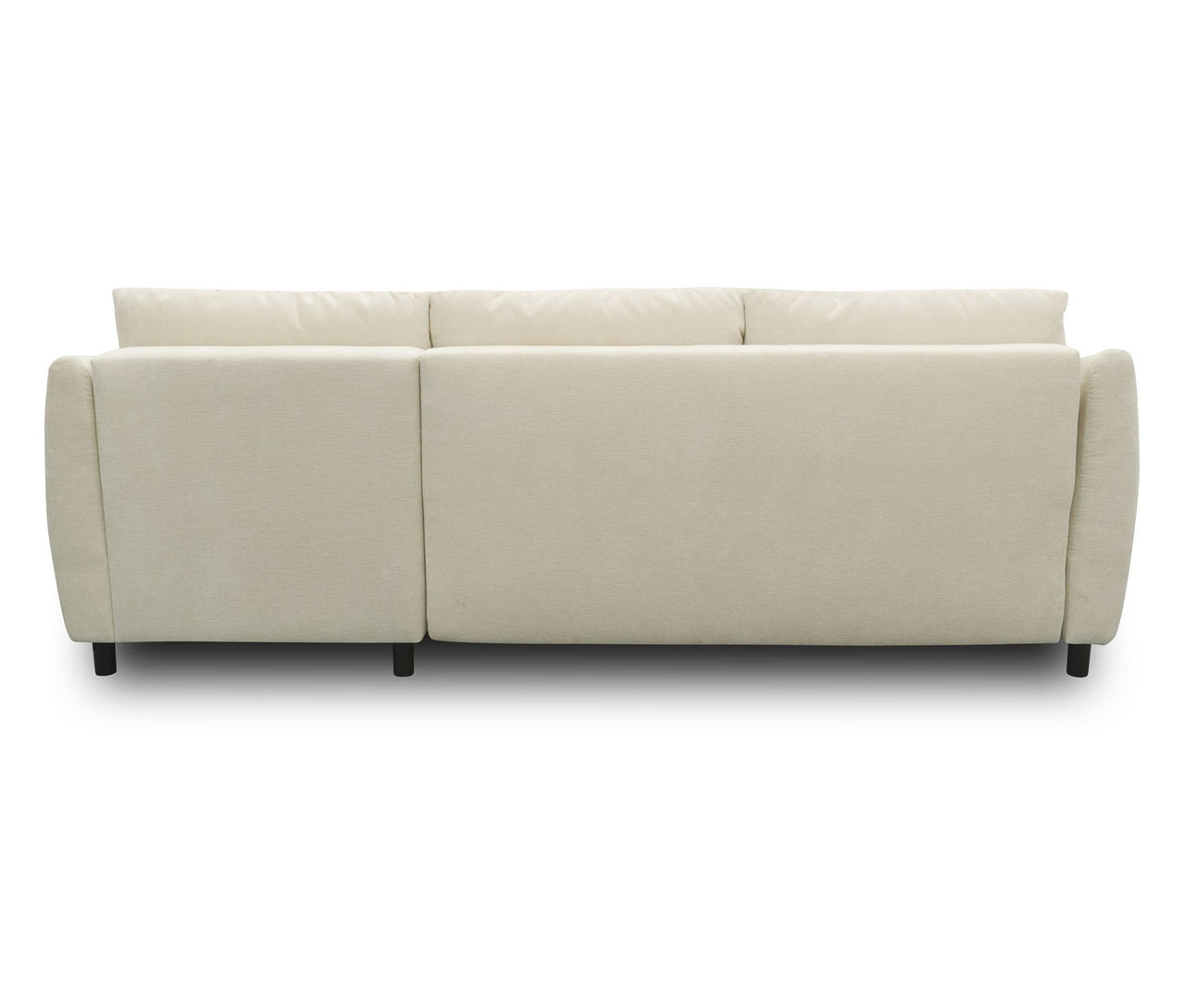 Rückansicht des cremefarbenen DOMO Ecksofas mit Longchair, rechtsbündig.