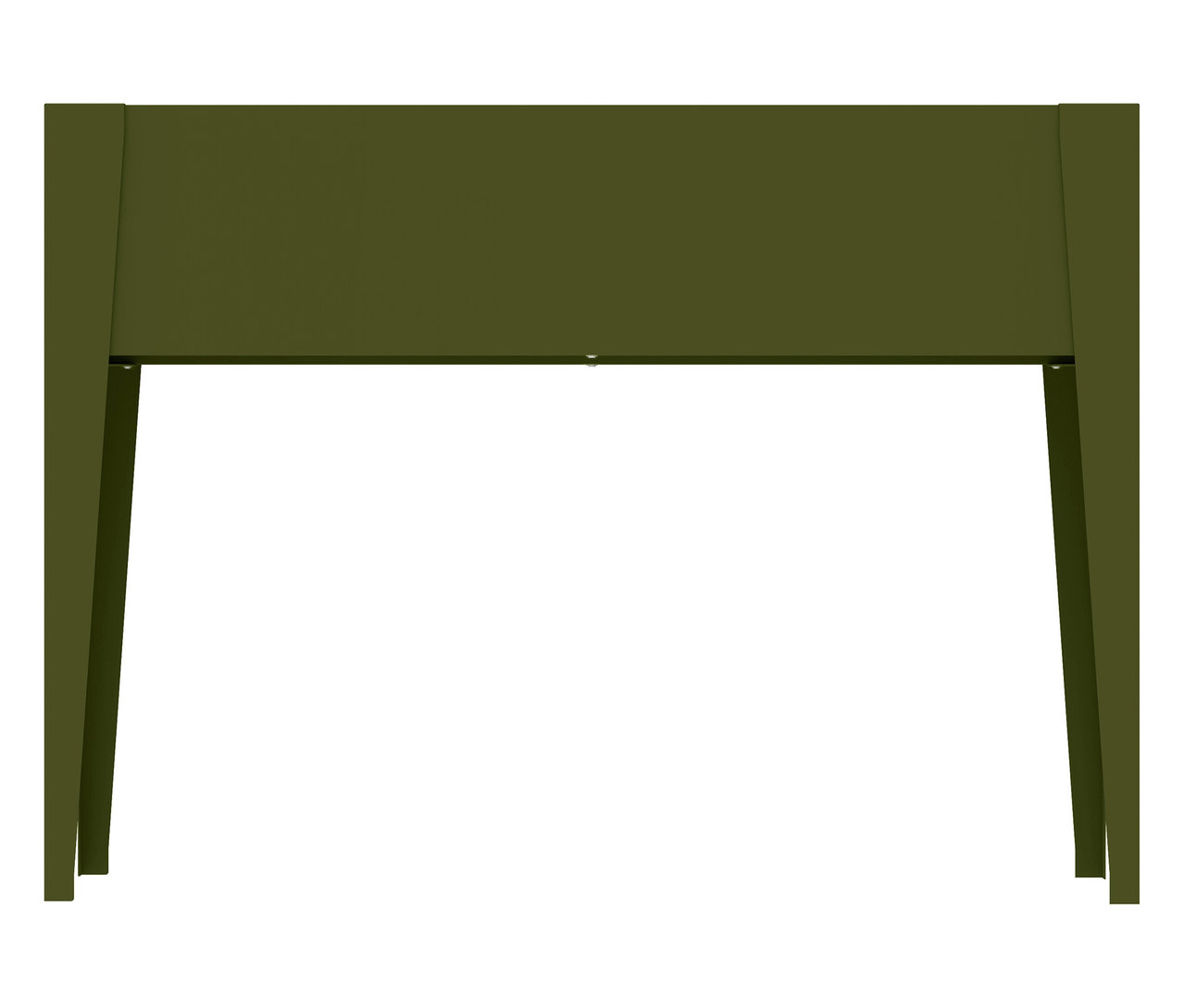 Grüner Pflanztisch mit vier Beinen auf weißem Hintergrund.