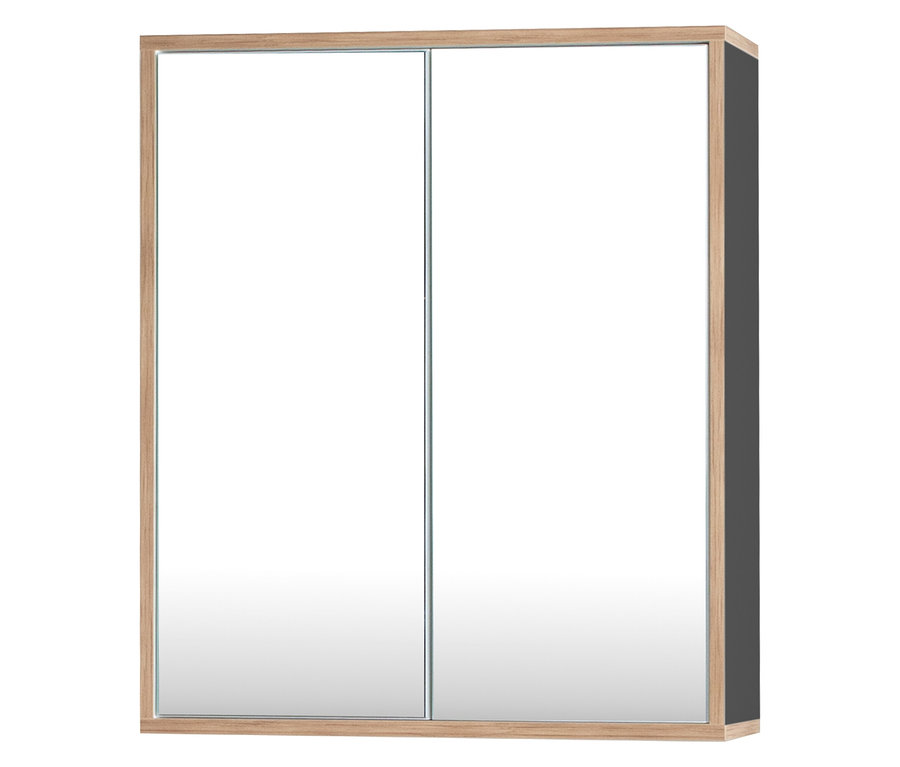 Grauer Roba Spiegelschrank »Morena« mit zwei Türen und Spiegel mit Artisan-Eiche-Akzenten.
