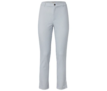 Eine gestreifte Hose in Hellblau und Weiss ist vertikal ausgerichtet.