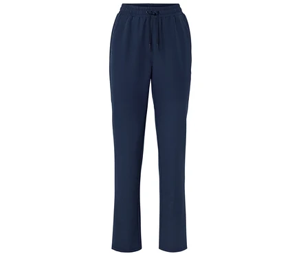 Dunkelblaue Softshell-Joggpants mit Gummizug und Kordelzug am Bund.