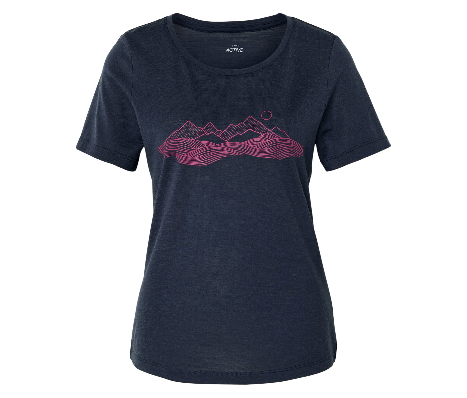 T-Shirt mit Merinowolle - Damen - Gr. S - dunkelblau/print - dunkelblau