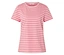 Gestreiftes, rosa-weißes T-Shirt.