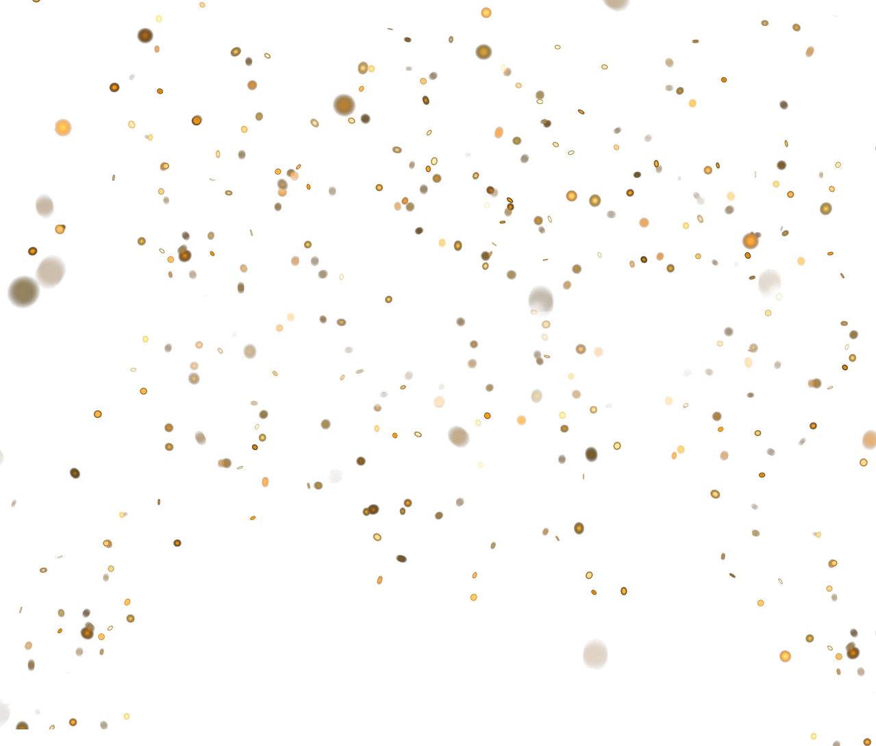 Goldene und braune Punkte schweben vor einem weißen Hintergrund.