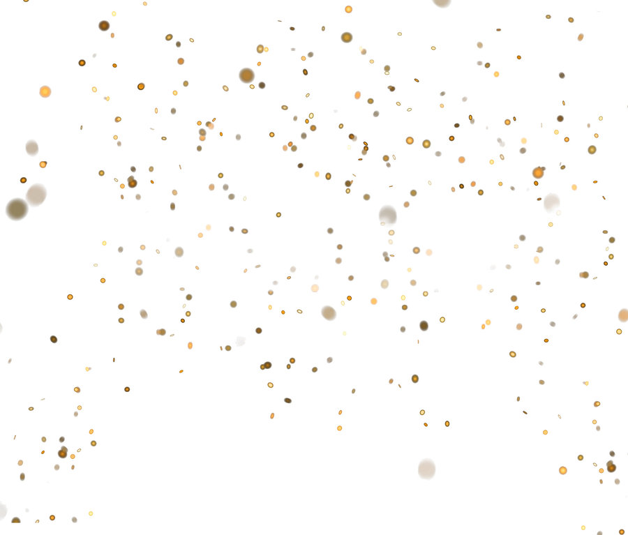 Goldene und braune Punkte schweben vor einem weißen Hintergrund.