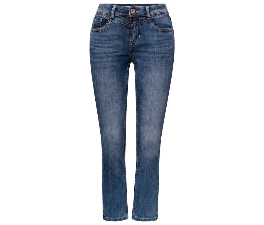 Street One 7/8-Jeans «Jane» in mittlerer Blaufärbung mit Knopf- und Reißverschluss sowie Vordertaschen.