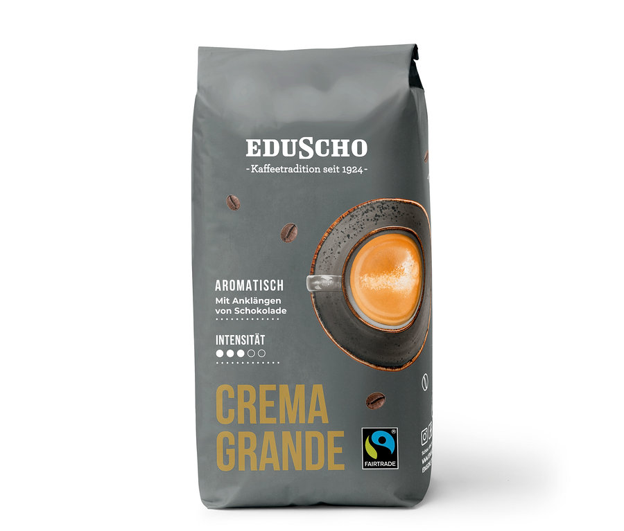 Eine Packung Eduscho Crema Grande Ganze Bohne.