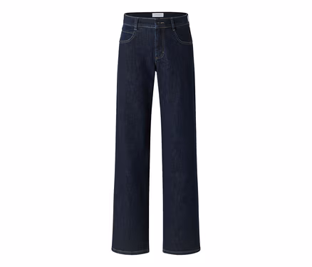 Angels Denim »Liz« in Dunkelblau mit weitem Bein und gelben Nähten.