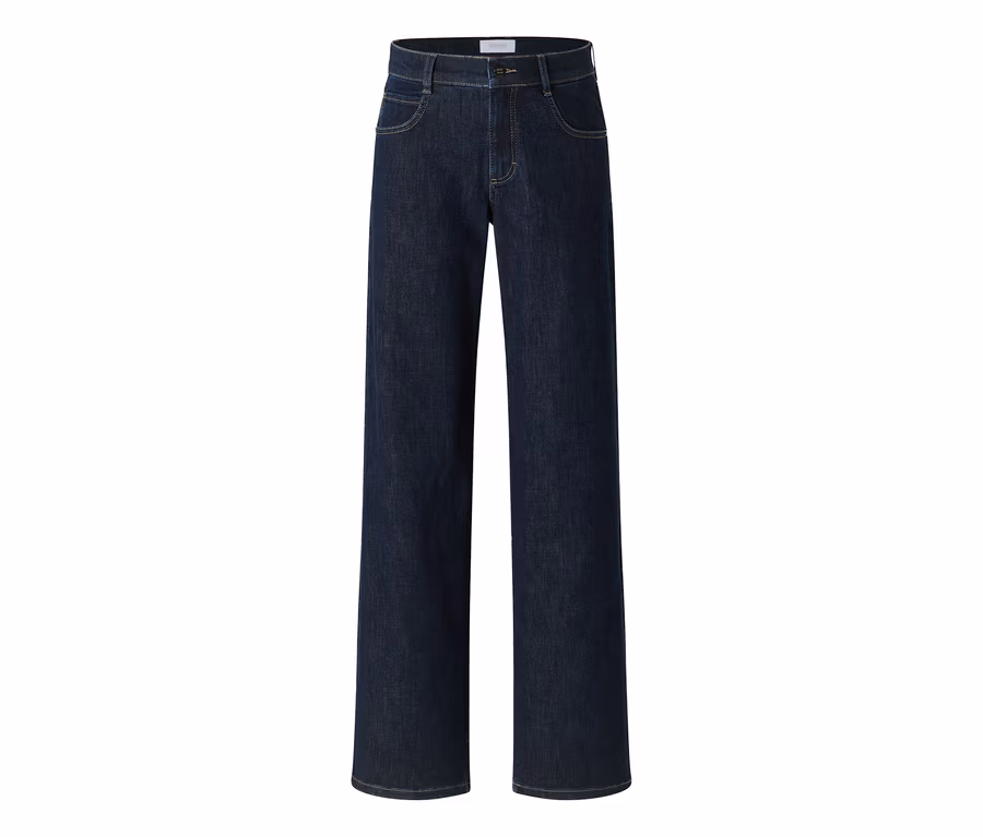 Angels Denim »Liz« in Dunkelblau mit weitem Bein und gelben Nähten.