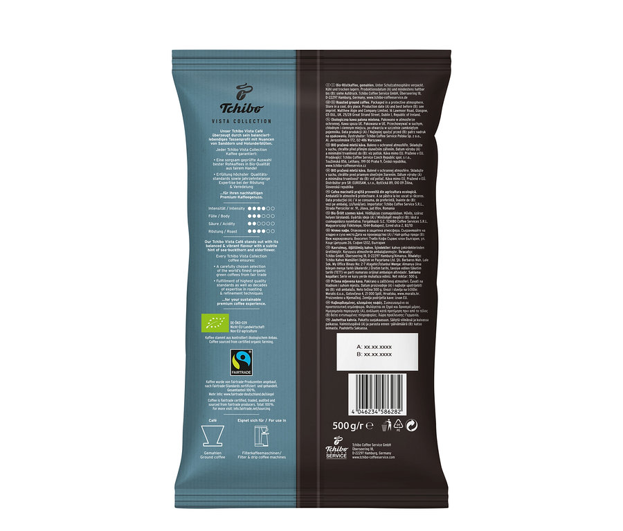 Eine Packung Tchibo Vista Collection Bio Filterkaffee gemahlen.