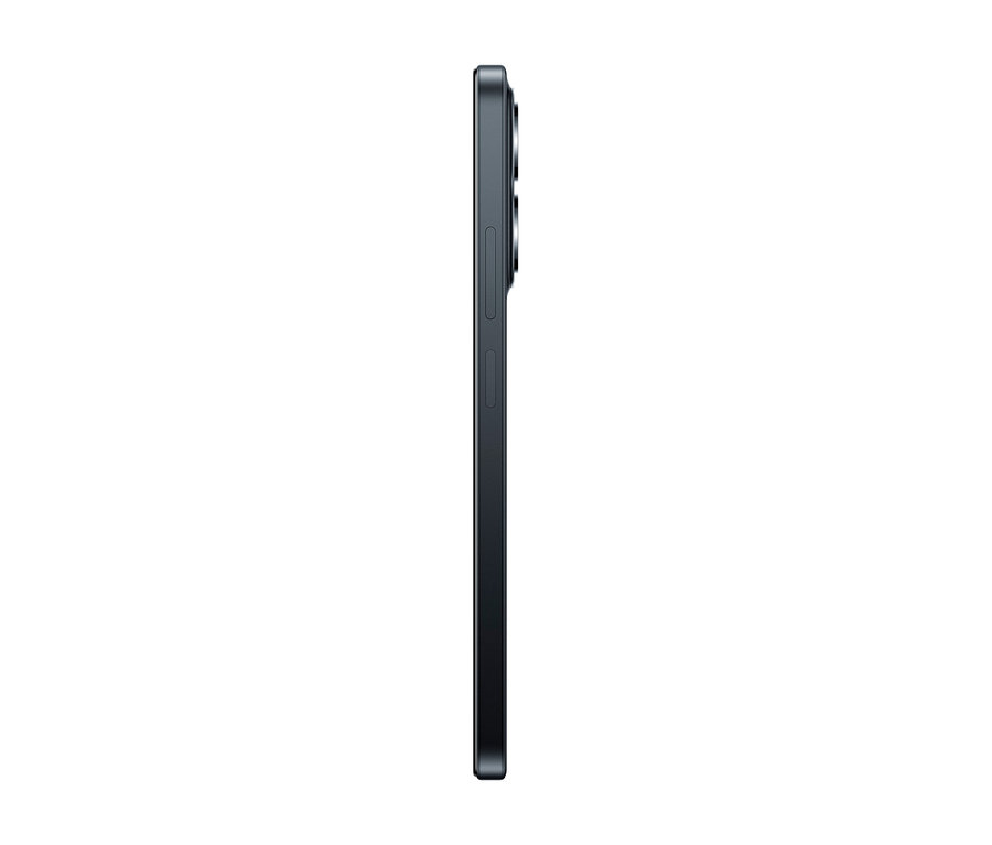 Xiaomi Redmi 15C Smartphone in Midnight Black, von der Seite gesehen, mit sichtbaren Seitentasten und Kameramodul.