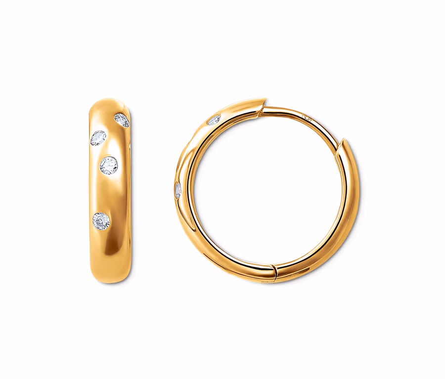 Zwei Creolen aus Gelbgold mit Zirkonia.