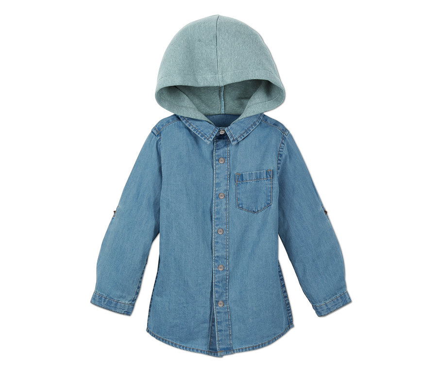 Blaues Denim-Hemd mit Kapuze.