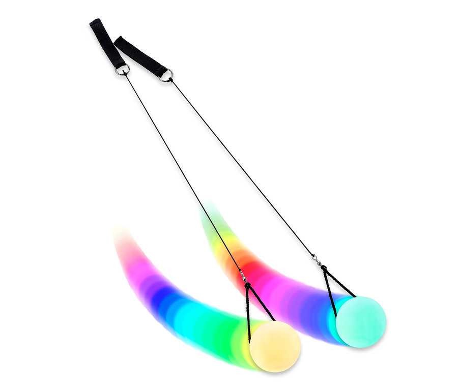 Ein Paar LED-Pois mit Regenbogenspuren.