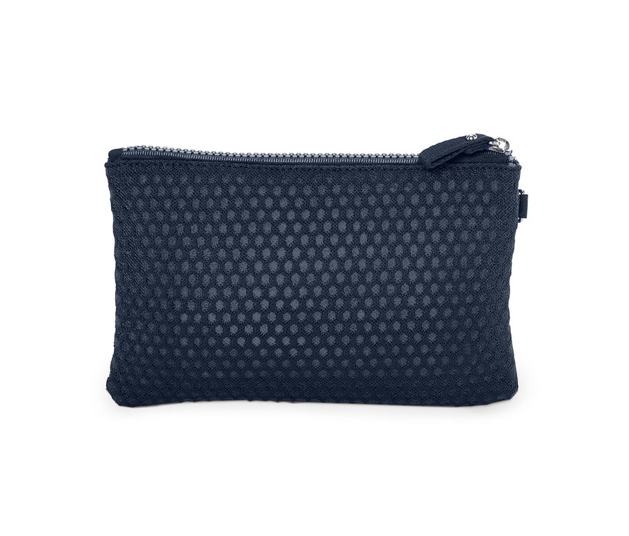 Eine dunkelblaue Tasche auf einem weißen Hintergrund.