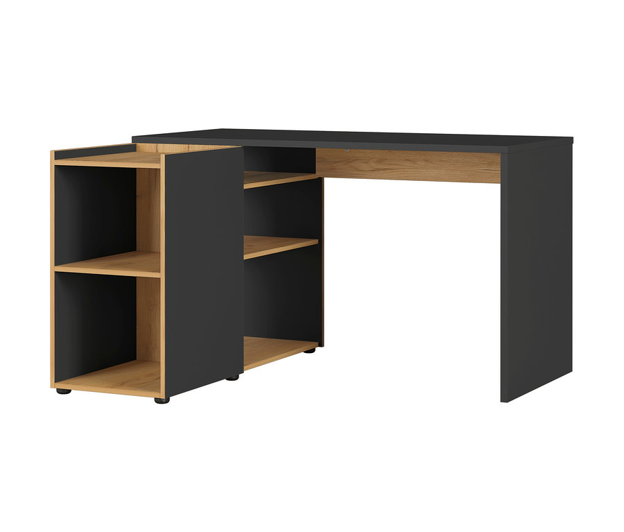 Eckschreibtisch "Austin" in Schwarz und Holzoptik.