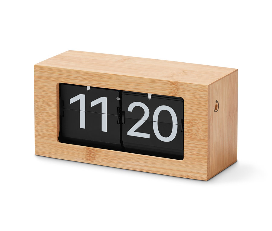 Eine Retro-Klappziffern-Tisch-Uhr zeigt die Zeit 11:20.