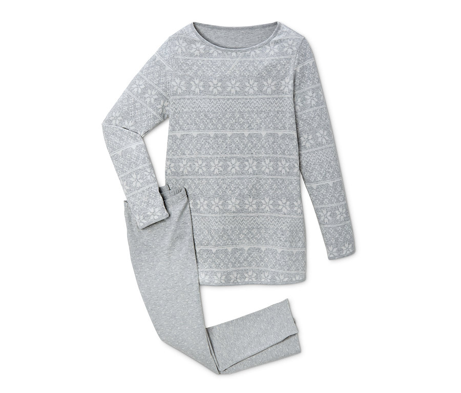 Grauer Wendepyjama mit Leggings mit Weihnachtsmotiv.