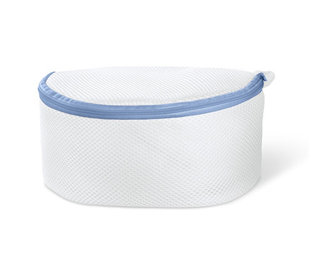 Ein weißes BH-Wäschnetz (2er-Set) mit blauem Reißverschluss.