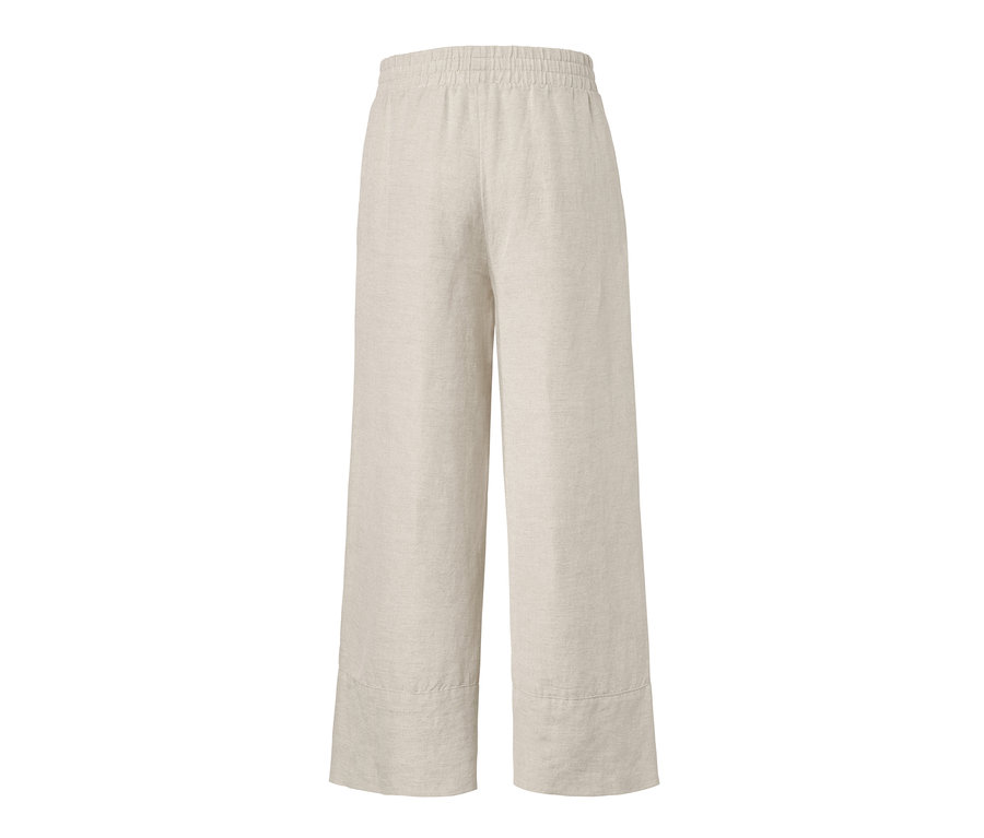 Beige Leinen-Palazzohose mit Gummizug.