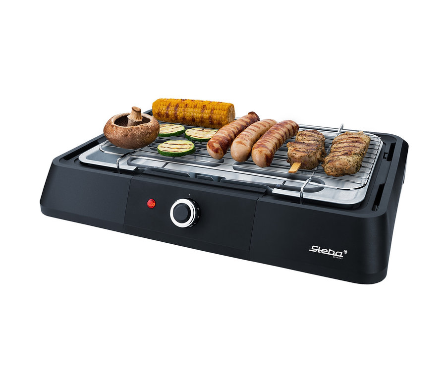 Mais, Zucchini, Champignon, Würste und Schaschlik auf dem Steba-BBQ-Tischgrill "VG G20".